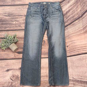Old Skool Mens Straight Jeans Grey Embroidered Button Flap Pockets Size 34